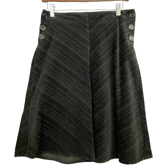 Vtg Y2K Black Corduroy Skirt Sz S Black A-Line Knee Length Goth Grunge Academia - Picture 1 of 6